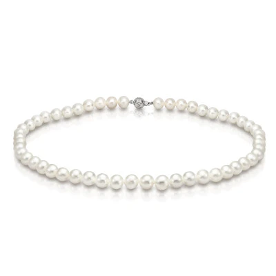 Ожерелье из белого круглого речного жемчуга класса АА+. Жемчужины 7,5-8,5 мм