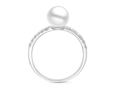 Кольцо "Дуэт" из белого золота с белой и золотой жемчужинами Акойя 7,5-8 мм