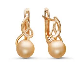 Серьги из серебра с золотистыми речными жемчужинами 7-7,5 мм