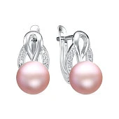 Серьги из серебра с розовыми речными жемчужинами 8,5-9 мм
