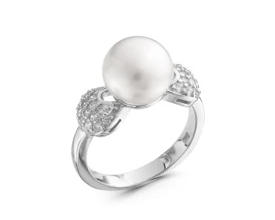 Кольцо из серебра с белой речной жемчужиной 9,5-10 мм