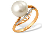 Кольцо из красного золота с белой речной жемчужиной 7,5-8 мм Кольцо из красного золота с белой речной жемчужиной 7,5-8 мм