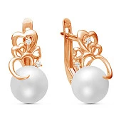 Серьги из красного золота с белыми речными жемчужинами 7,5-8 мм