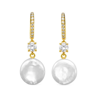 Серьги из серебра с белыми речными жемчужинами "Барокко" 13,5-14 мм