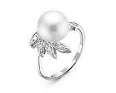 Кольцо из серебра с белой речной жемчужиной 9-9,5 мм