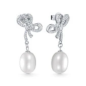 Серьги из серебра с белыми речными жемчужинами 10-10,5 мм