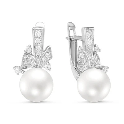 Серьги из серебра с белыми речными жемчужинами 8-8,5 мм