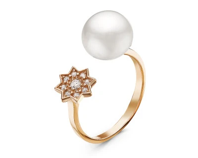 Кольцо "Диор" из серебра с белой речной жемчужиной 8,5-9 мм