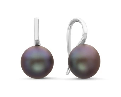 Серьги из серебра с черными речными жемчужинами 8,5-9 мм