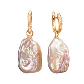 Серьги из серебра c розовыми речными жемчужинами "Барокко" 15-22 мм