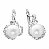 Серьги из серебра c белыми речными жемчужинами 7,5-8 мм