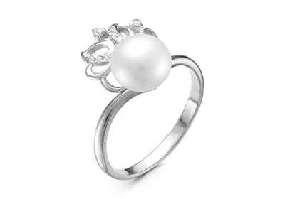 Кольцо из серебра с белой речной жемчужиной 7,5-8 мм