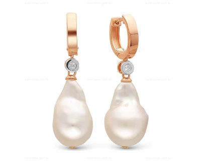 Серьги из серебра c белыми речными жемчужинами "Барокко" 13-16 мм