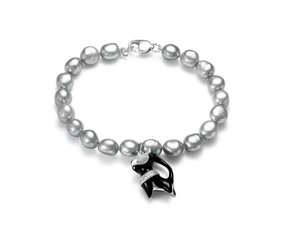 Браслет из серебристого барочного речного жемчуга 9-10 мм с подвеской из серебра