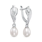 Серьги из серебра с белыми речными жемчужинами 7,5-8 мм