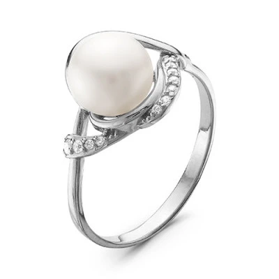 Кольцо из белого золота с белой речной жемчужиной 7-7,5 мм