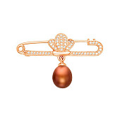 Брошь из серебра с шоколадной жемчужиной "капля" 8,5-9 мм