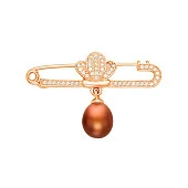 Брошь из серебра с шоколадной жемчужиной "капля" 8,5-9 мм