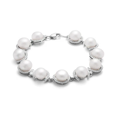 Браслет из серебра 925 пробы с белыми речными жемчужинами. Жемчужины 8-8,5 мм