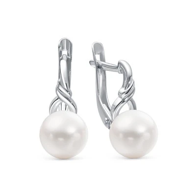 Серьги из белого золота с белыми речными жемчужинами 7,5-8 мм