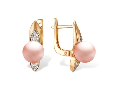 Серьги из серебра с розовыми речными жемчужинами 7-7,5 мм