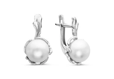 Серьги из серебра c белыми речными жемчужинами 7,5-8 мм