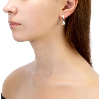 Серьги из серебра c белыми речными жемчужинами 6-6,5 мм