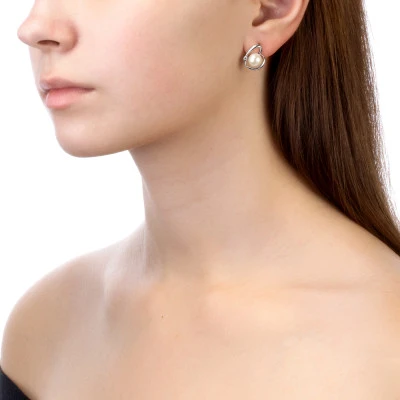 Серьги "Сердечки" из серебра c белыми речными жемчужинами 7,5-8 мм