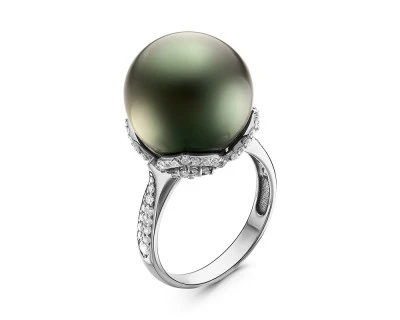 Кольцо из серебра с черной морской Таитянской жемчужиной 14-16 мм
