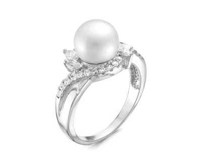 Кольцо из серебра с белой речной жемчужиной 9 мм
