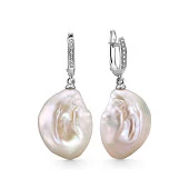 Серьги из серебра 925 пробы с белым барочным жемчугом 18-22 мм