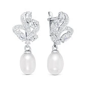 Серьги из серебра c белыми речными жемчужинами 7,5-8 мм