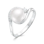 Кольцо из белого золота с белой речной жемчужиной 8,5-9 мм
