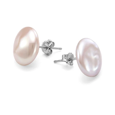 Пусеты из серебра с белыми речными жемчужинами "барокко" 13,5-14 мм