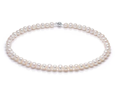 Ожерелье из белого овального речного жемчуга класса ААА. Жемчужины 7,5-8 мм