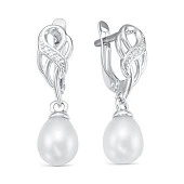 Серьги из серебра с белыми речными жемчужинами 7,5-8 мм