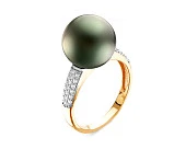 Кольцо из желтого золота с черной морской Таитянской жемчужиной 13-13,5 мм