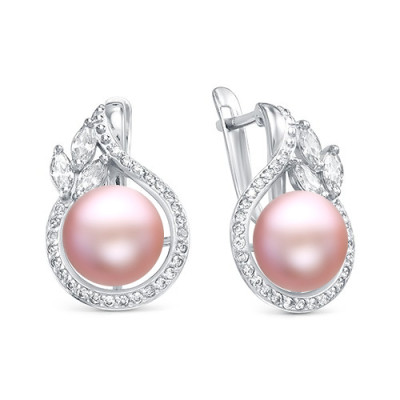 Серьги из серебра с розовыми речными жемчужинами 8,5-9 мм