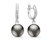 Серьги из белого золота с черными морскими Таитянскими жемчужинами 11-11,5 мм
