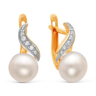 Серьги из красного золота с белыми речными жемчужинами 8,5-9 мм