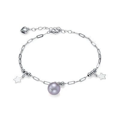 Браслет из серебра 925 пробы с серой речной жемчужиной 9-9,5 мм