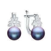 Серьги из серебра с черными речными жемчужинами 7,5-8 мм