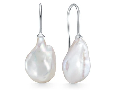 Серьги из серебра c белыми речными жемчужинами "Барокко" 10-13 мм