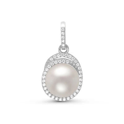 Кулон из серебра с белой речной жемчужиной 9,5-10 мм