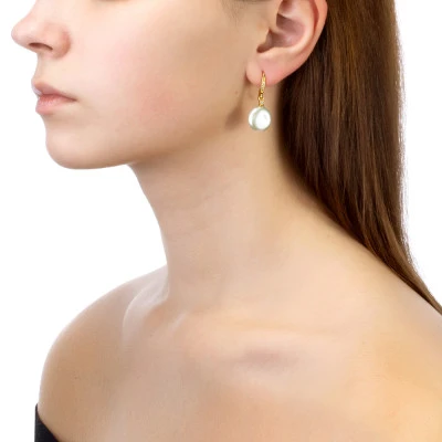 Серьги из серебра с белыми речными жемчужинами "Барокко" 13,5-14 мм