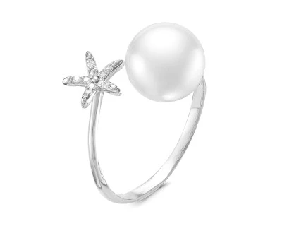 Кольцо "Диор" из серебра с белой речной жемчужиной 9,5-10 мм
