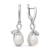 Серьги "Тюльпан" из серебра c белыми речными жемчужинами 7,5-8 мм
