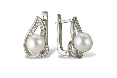 Серьги из белого золота с белыми речными жемчужинами 8-8,5 мм