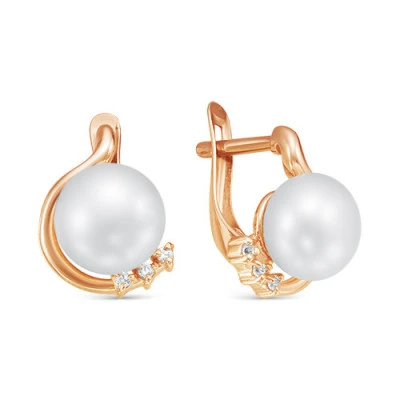 Серьги из красного золота с белыми речными жемчужинами 8,5-9 мм