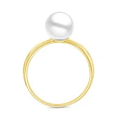 Кольцо из желтого золота с белой морской жемчужиной Акойя 7-7,5 мм